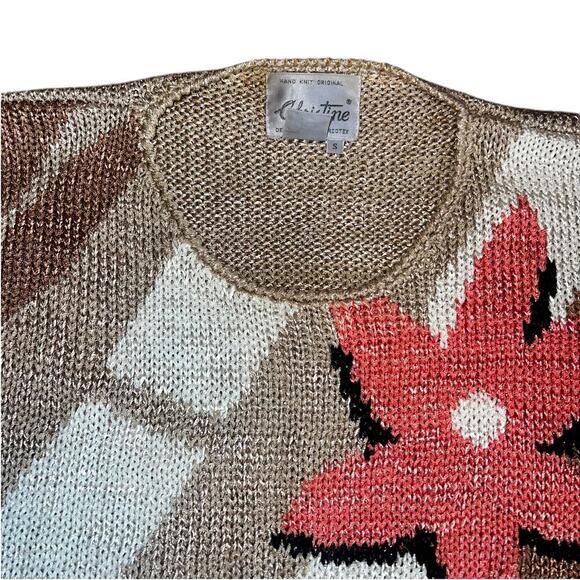 Vintage 80’s Cap Sleeve Hand Knit Sweater with Floral Design by Christine SM - Picture 7 of 10